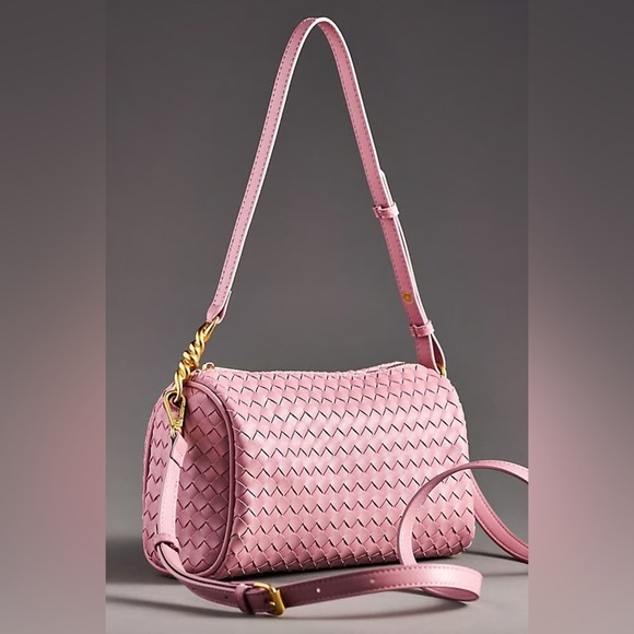 Anthropologie Handbags - NWT new Anthropologie woven shoulder bag pink mauve faux leather zipper purse